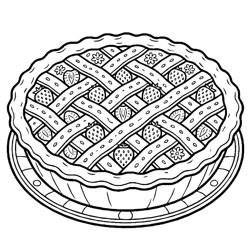 Food Strawberry Pie Lattice Crust Coloring Page