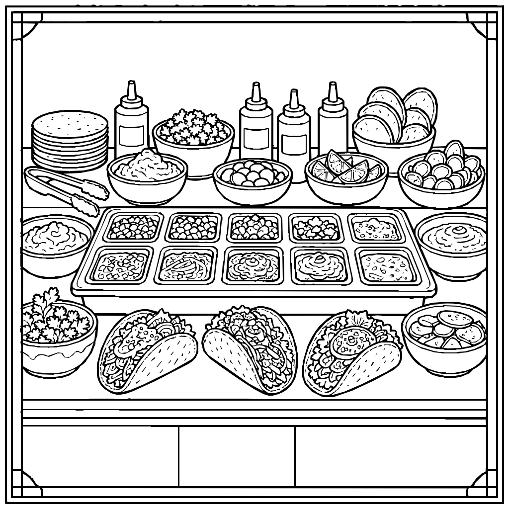 Food Taco Bar Fixings Coloring Page
