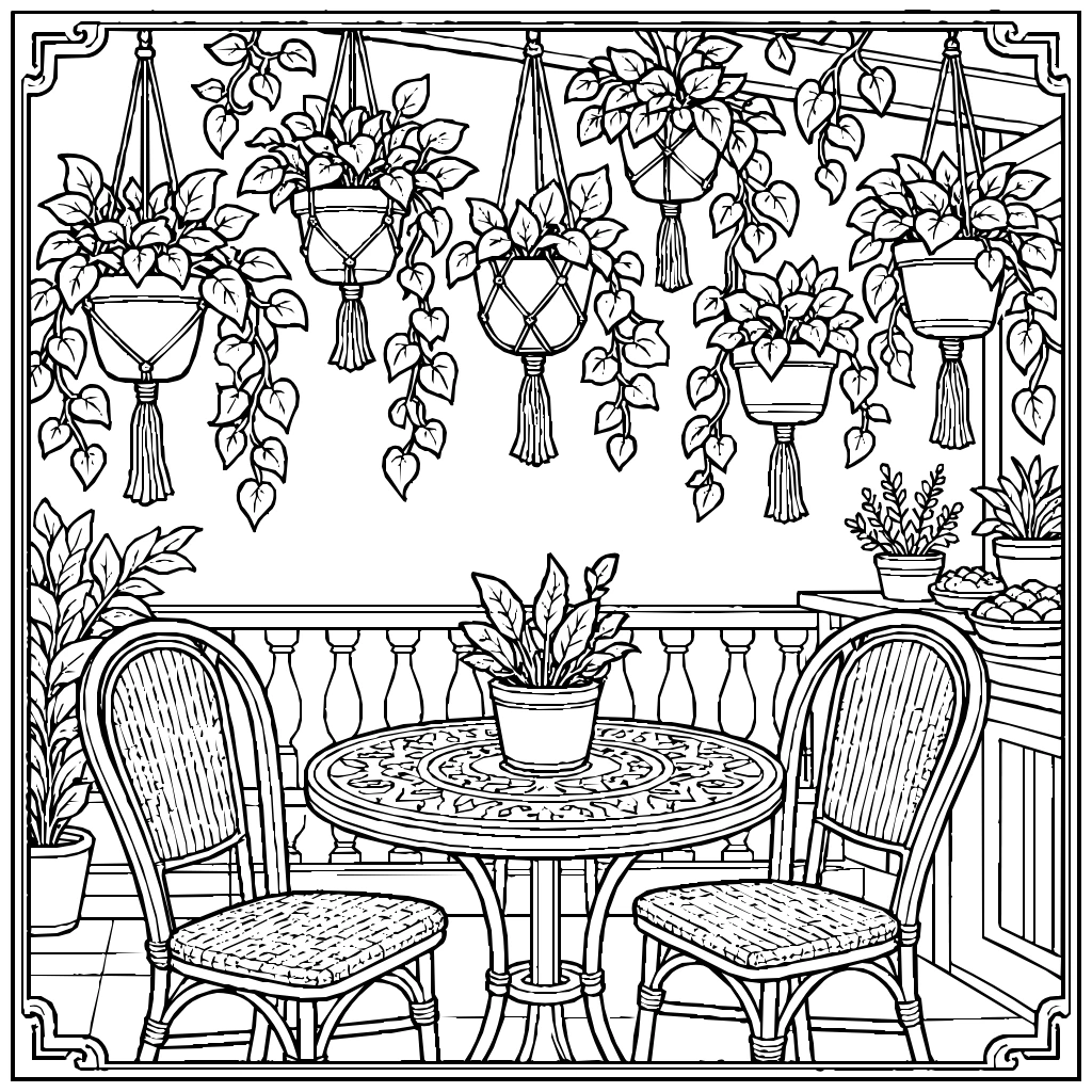 Garden Cafe Table Hanging Coloring Page