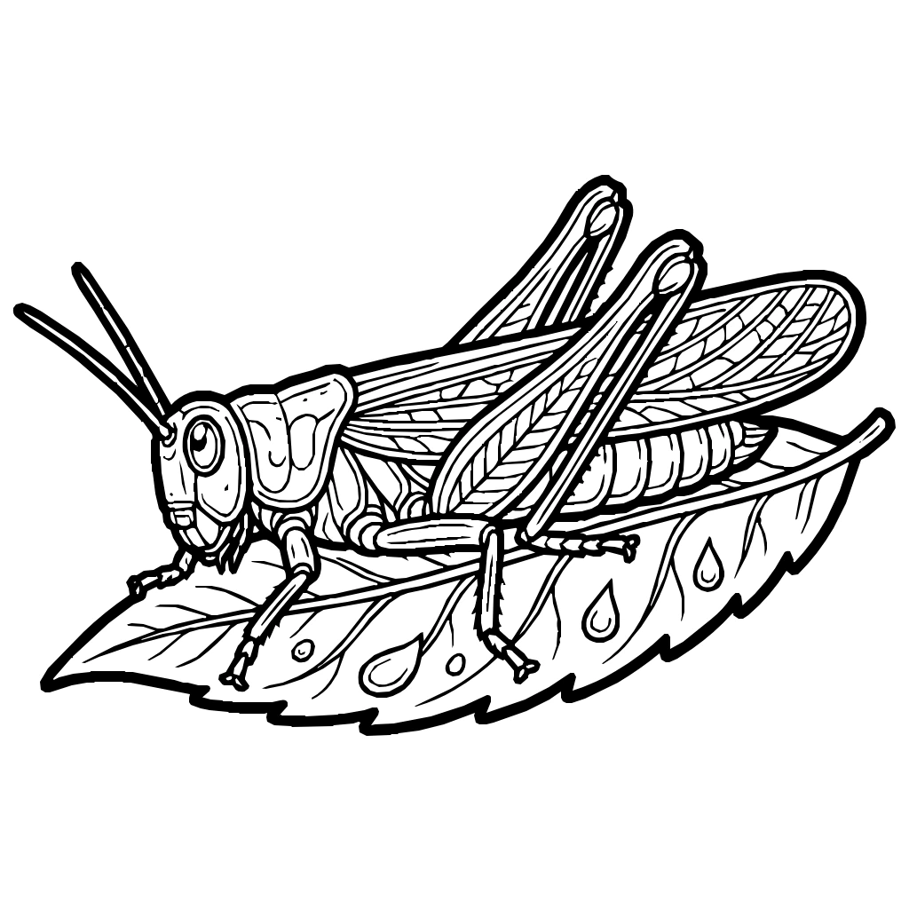 Grasshopper On Leaf Blade Coloring Page