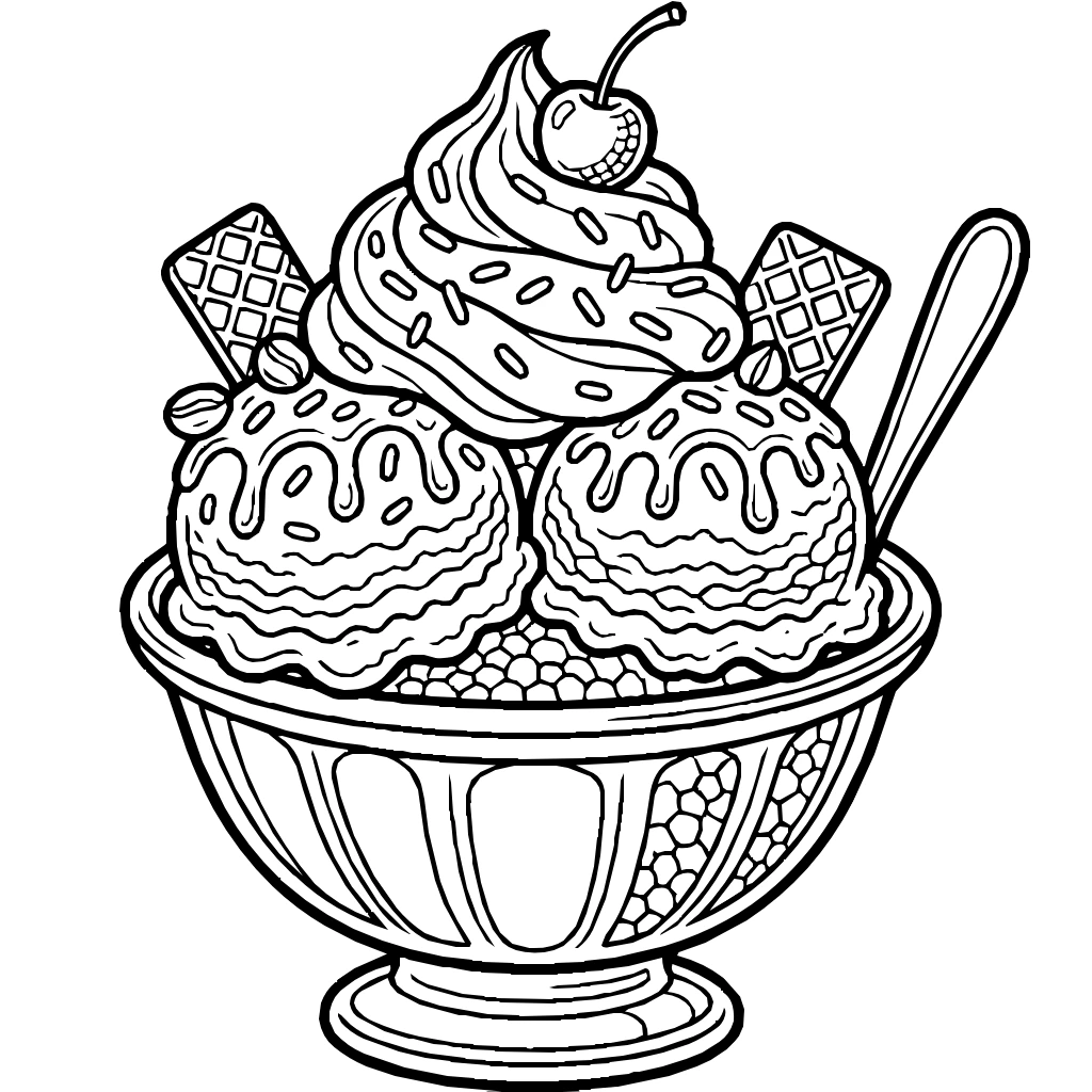 Ice Cream Sundae Toppings Cherry Coloring Page
