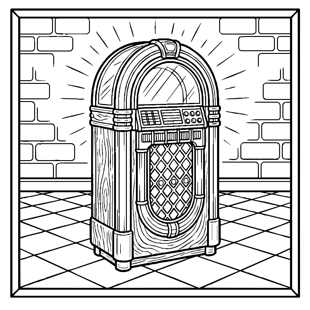 Jukebox Checkered Floor Coloring Page