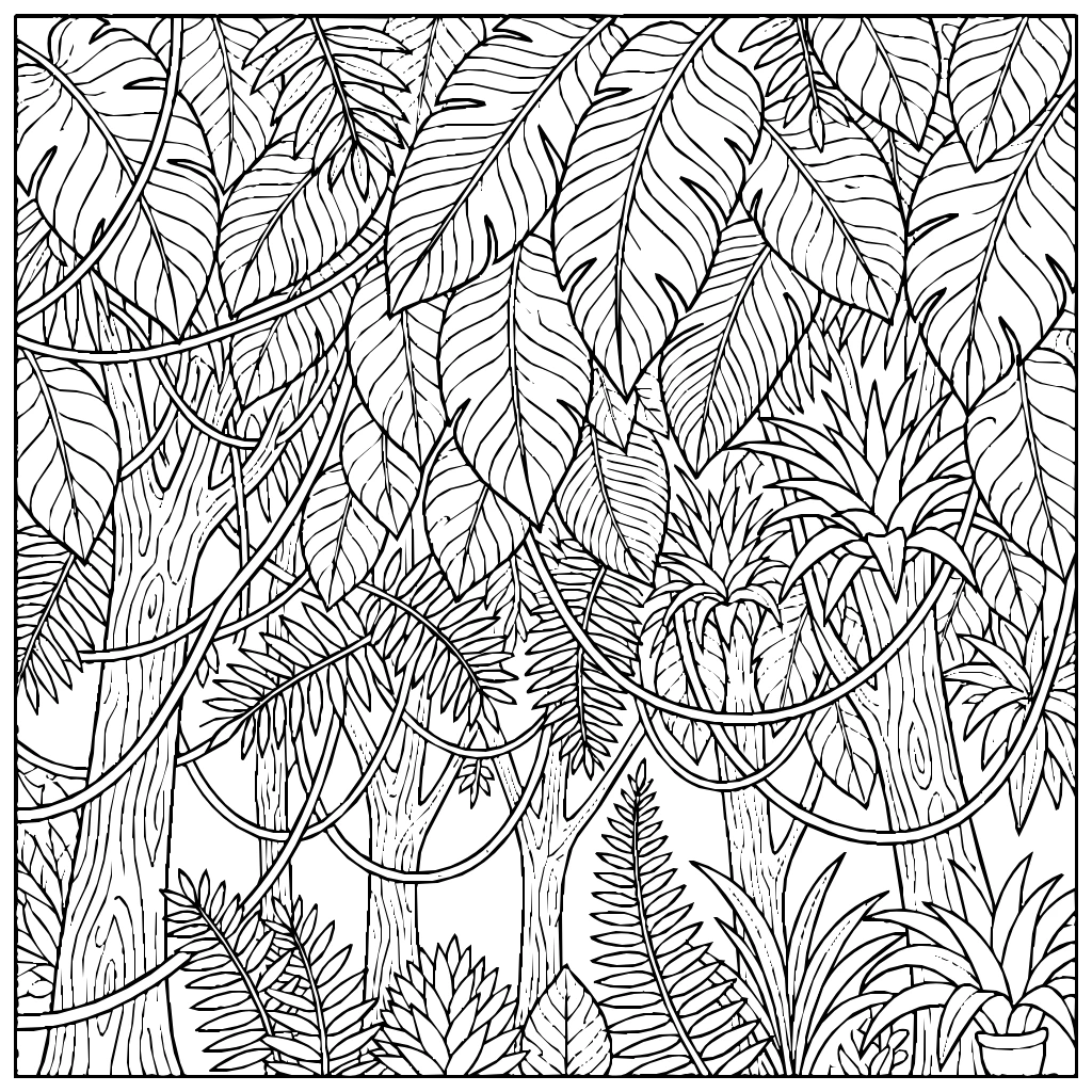 Jungle Trees Leaves Coloring Page