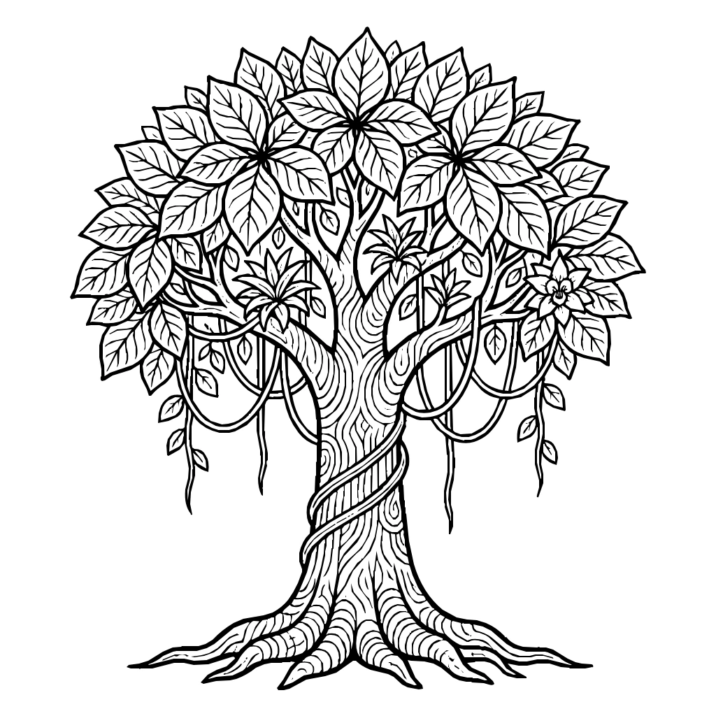 Kapok Tree Roots Vines Coloring Page