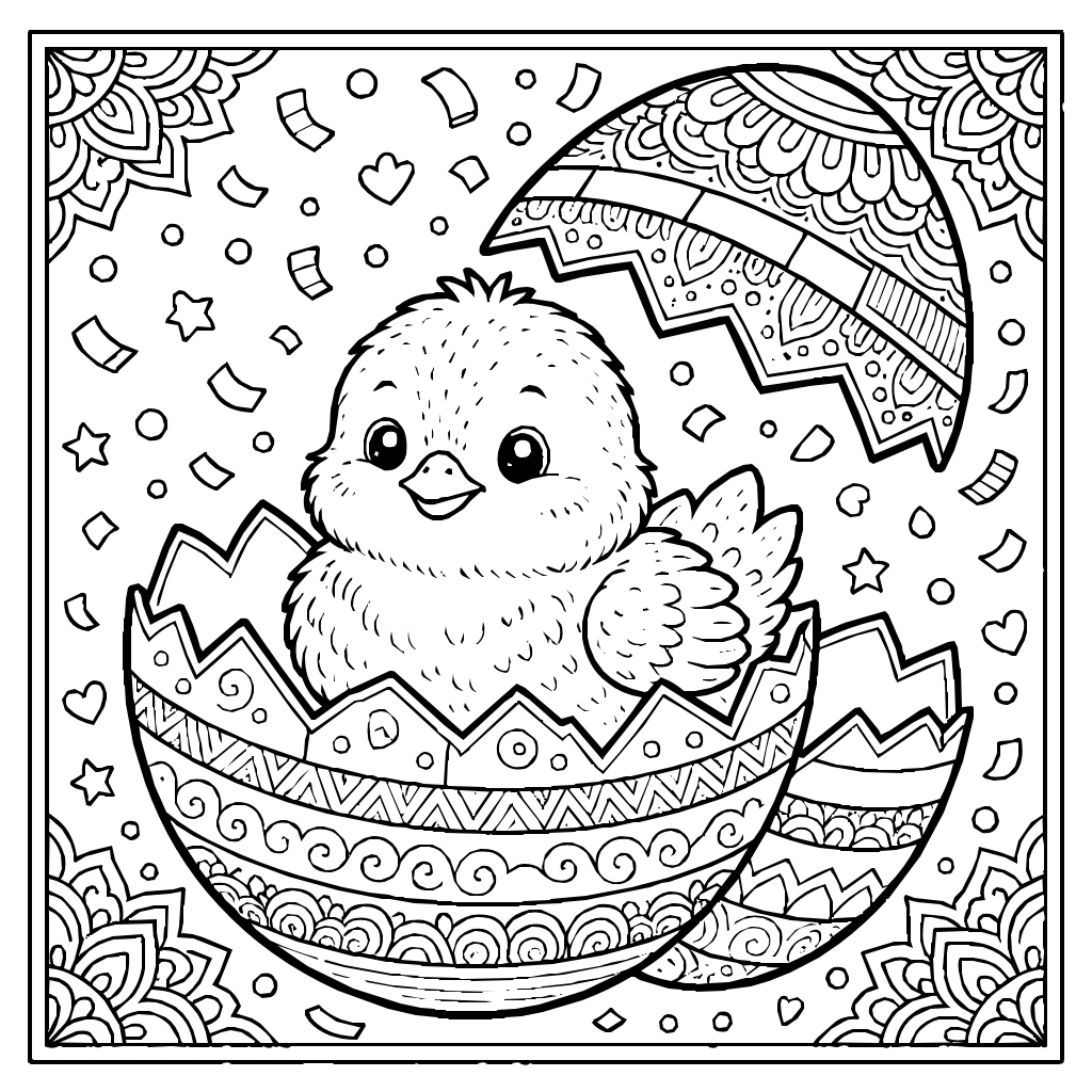 Kawaii Chick Rainbow Egg Coloring Page