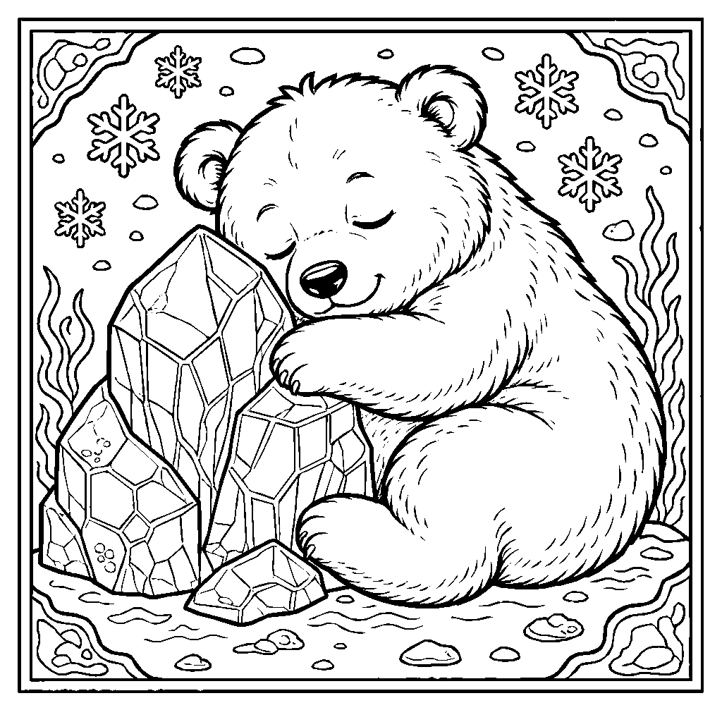 Kawaii Polar Bear Cub Iceberg Coloring Page