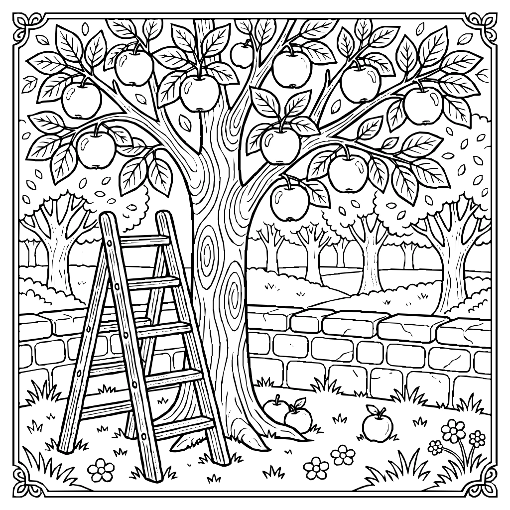 Ladder Leaning Tree Coloring Page
