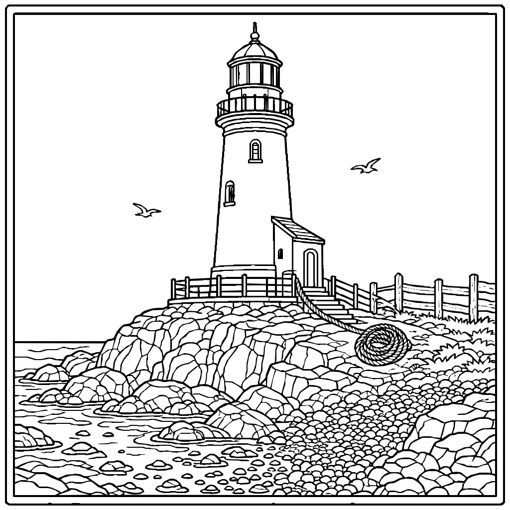 Lighthouse Tall Rocky Cliff Coloring Page