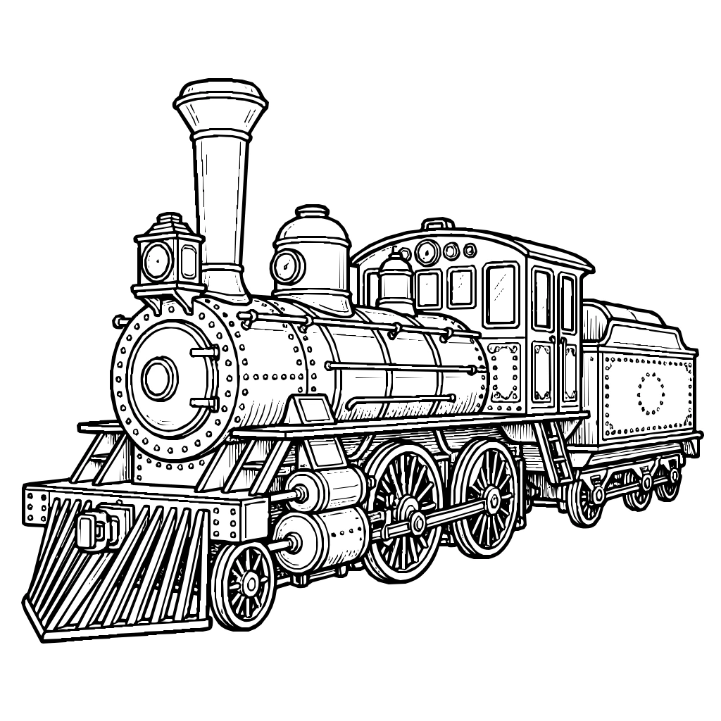 Locomotive Cowcatcher Smokestack Coloring Page