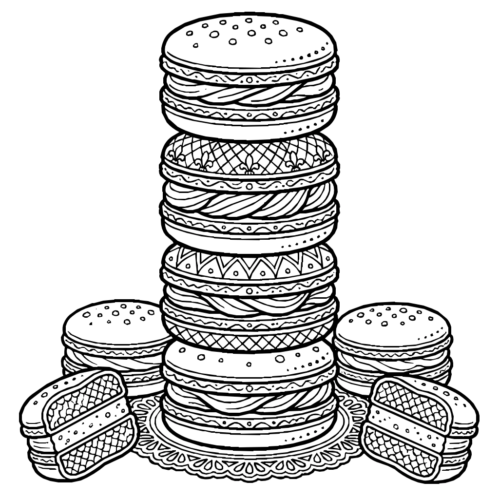 Macaron Stack Pink Green Coloring Page