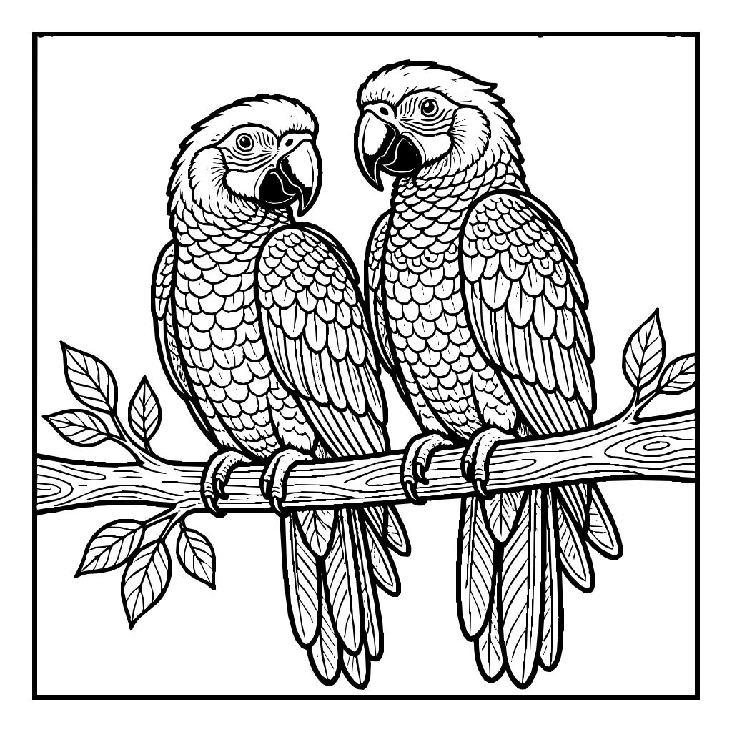 Macaw Pair Branch Coloring Page