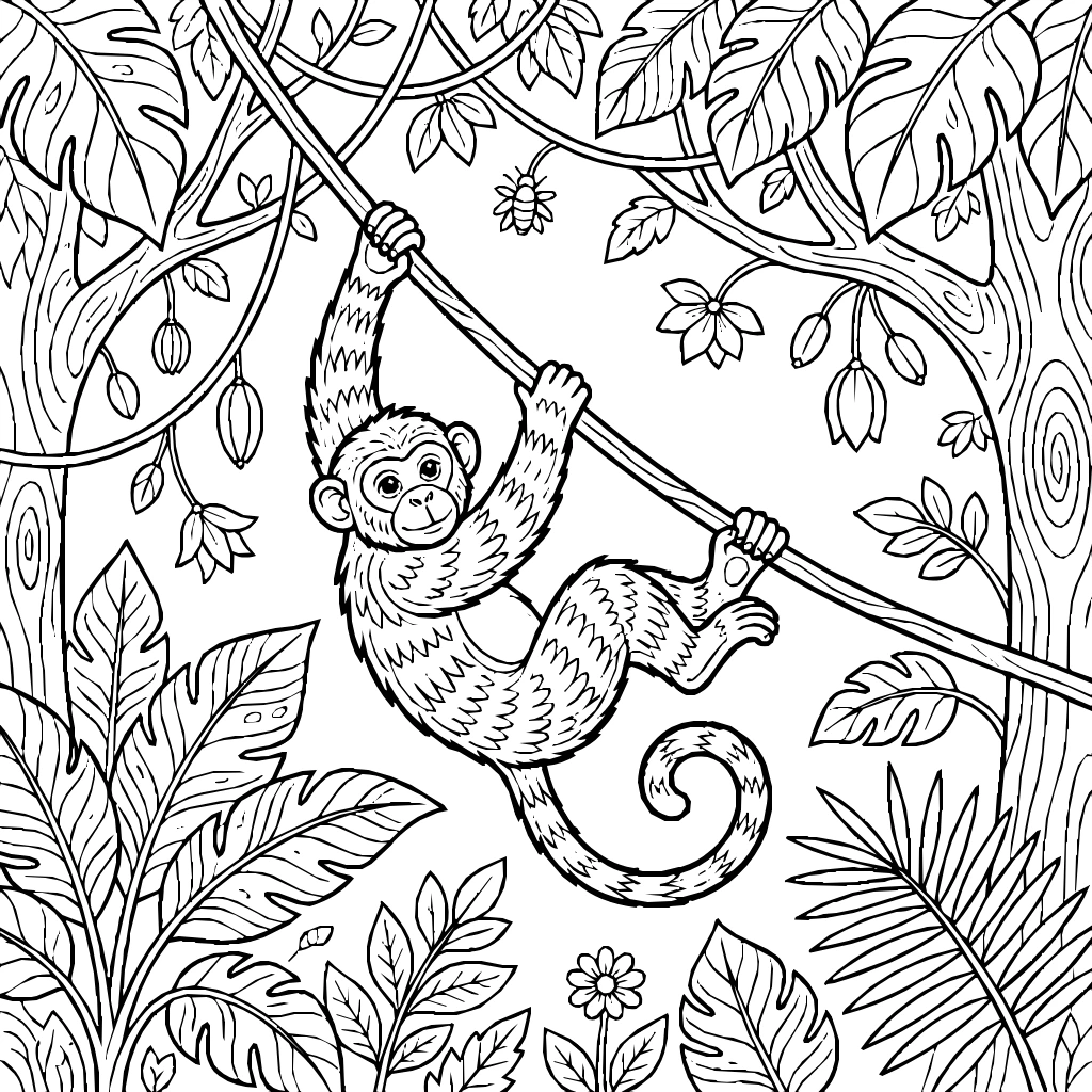 Monkey Canopy Coloring Page