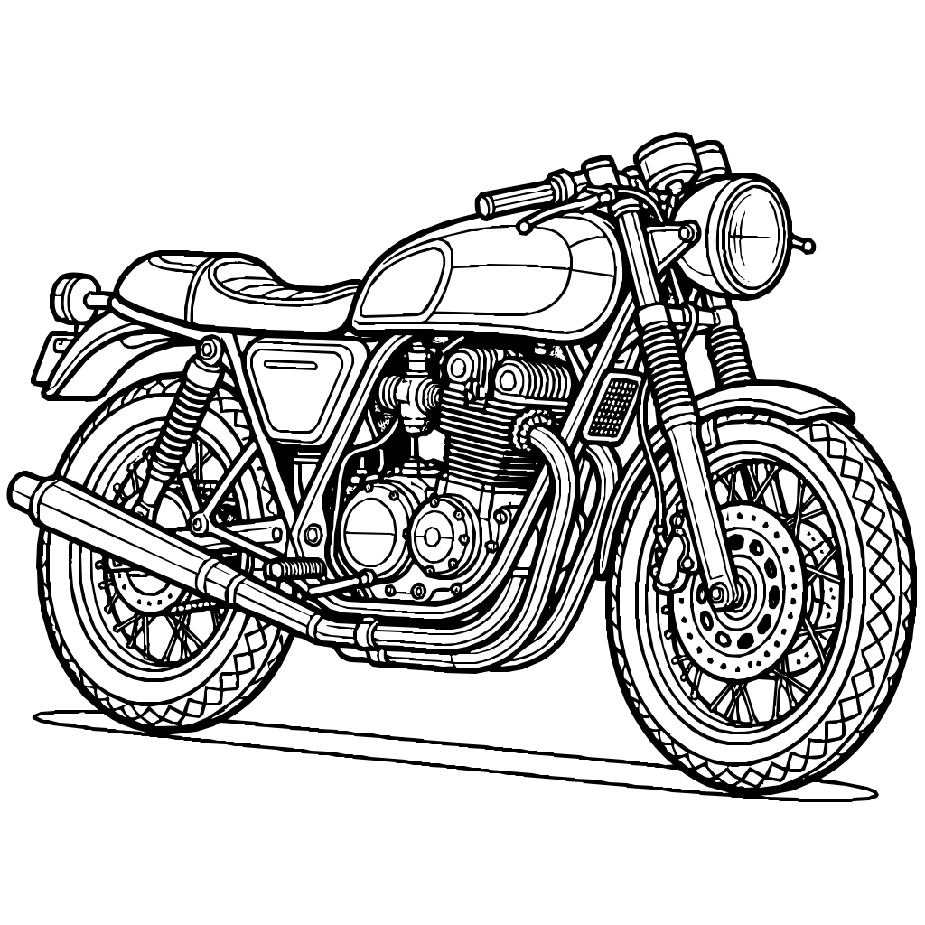 Motorcycle With Detailed Engine Coloring Page