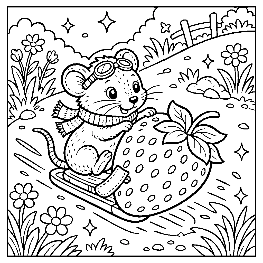 Mouse Strawberry Coloring Page
