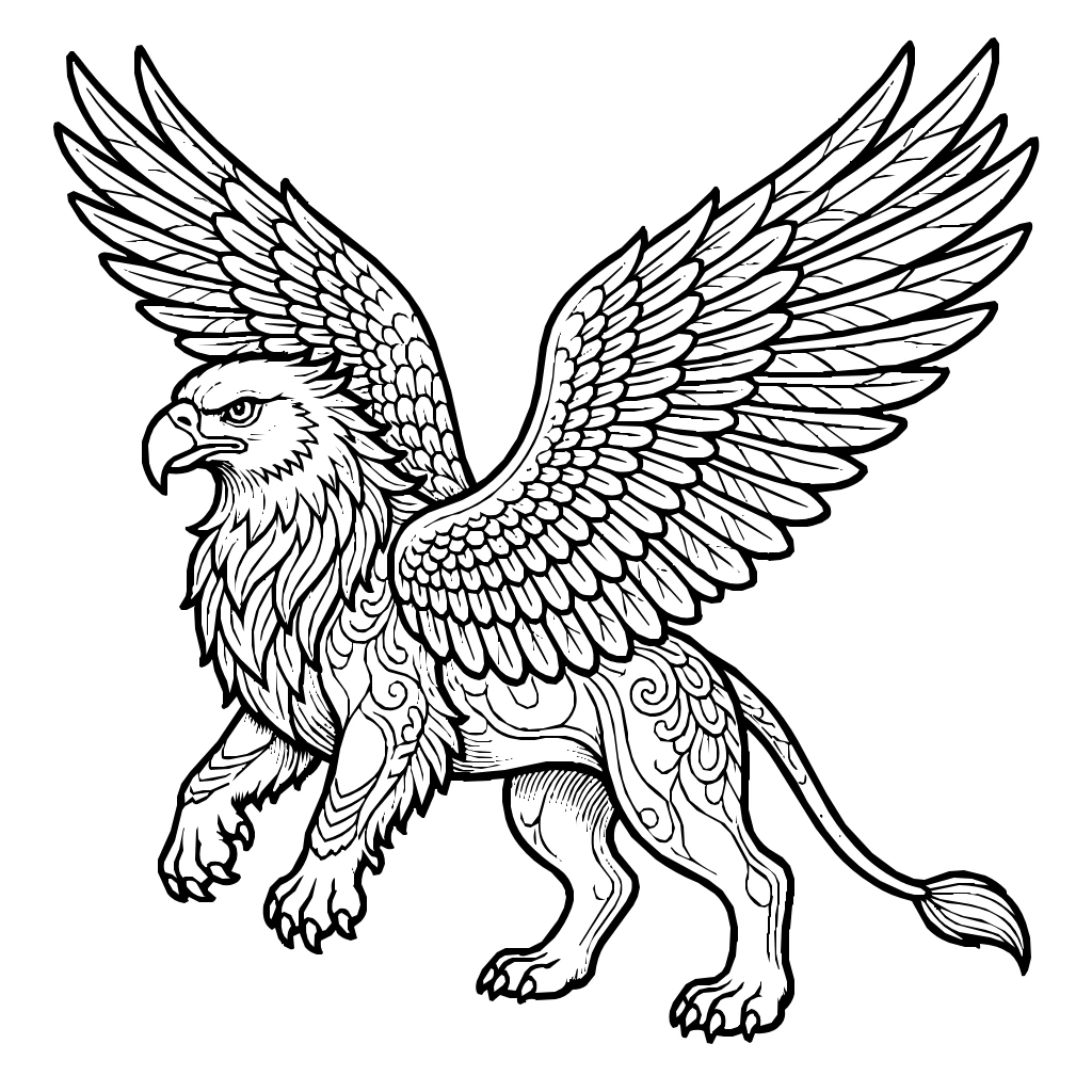 Mythical Hippogriff Eagle Lion Flight Coloring Page