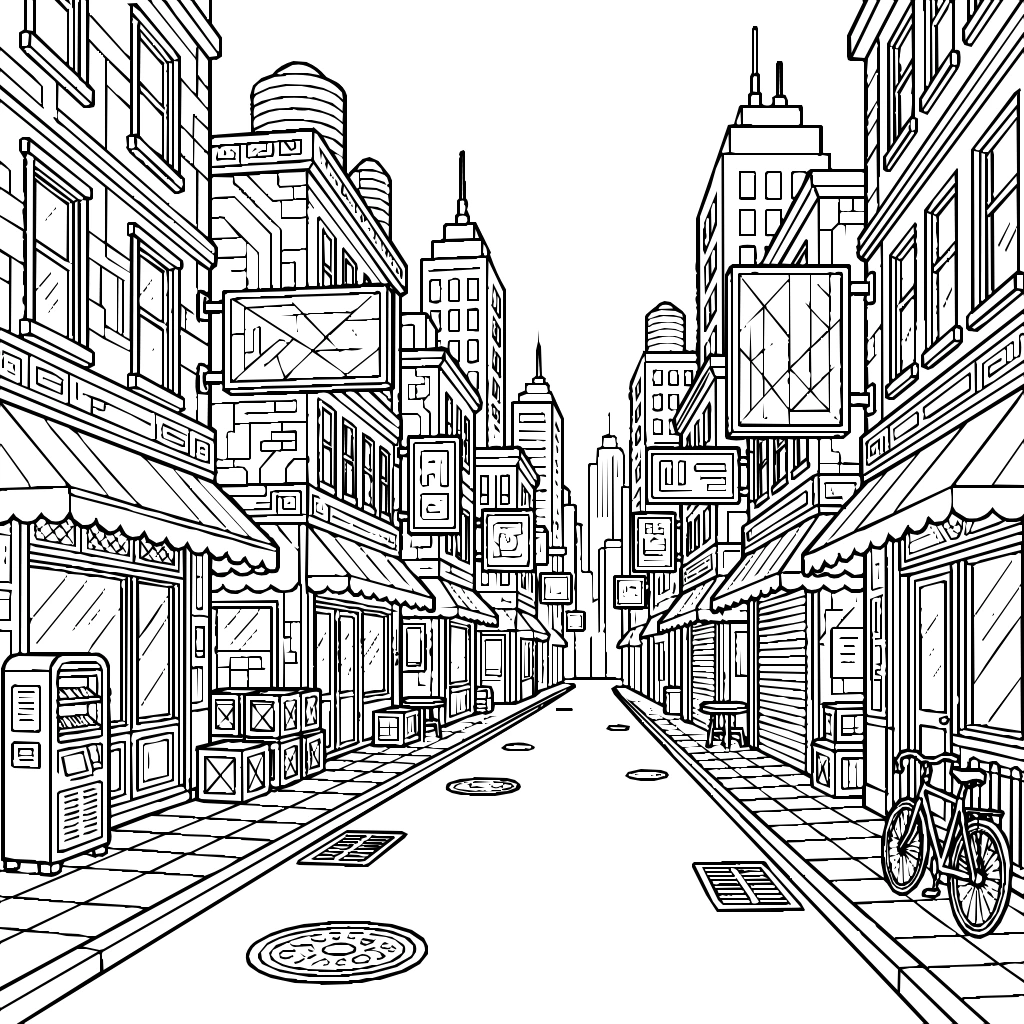 Neon Signs Street City Coloring Page