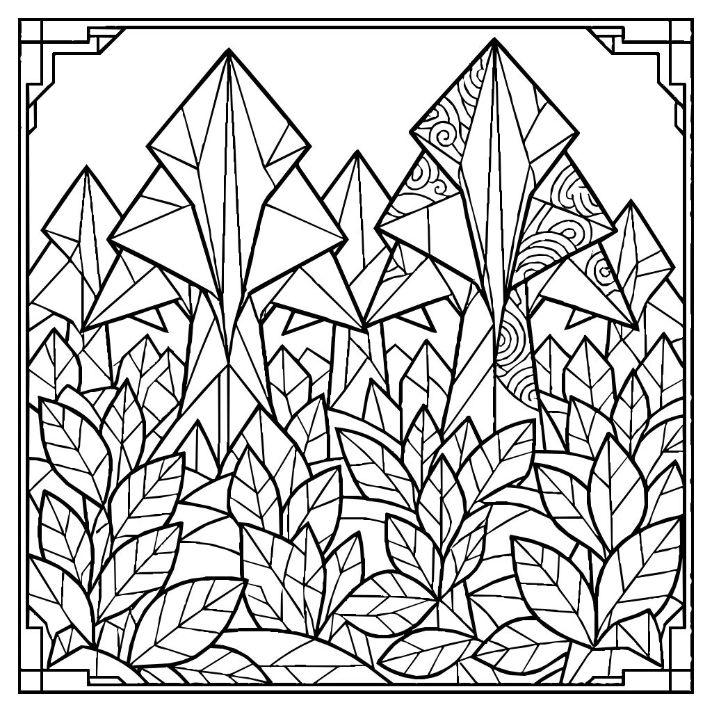 Origami Forest Of Paper Trees Coloring Page