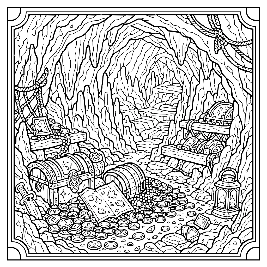 Pirate Cove Cave Glittering With Gold Coloring Page