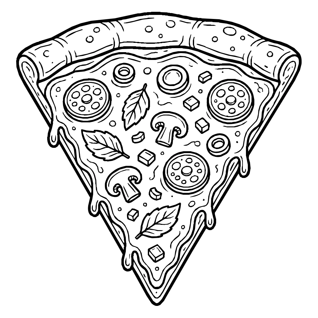 Pizza Slice With Toppings Coloring Page
