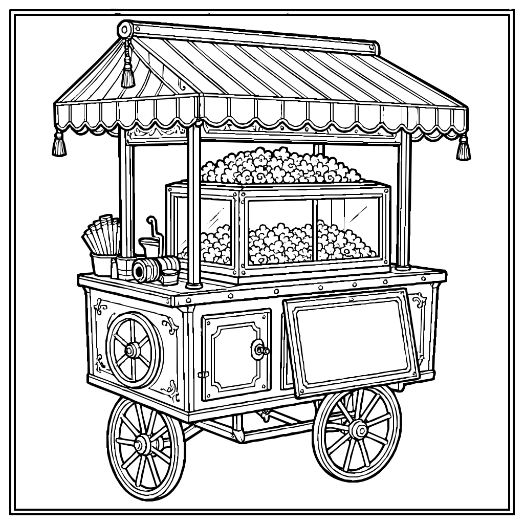 Popcorn Cart Awning Coloring Page
