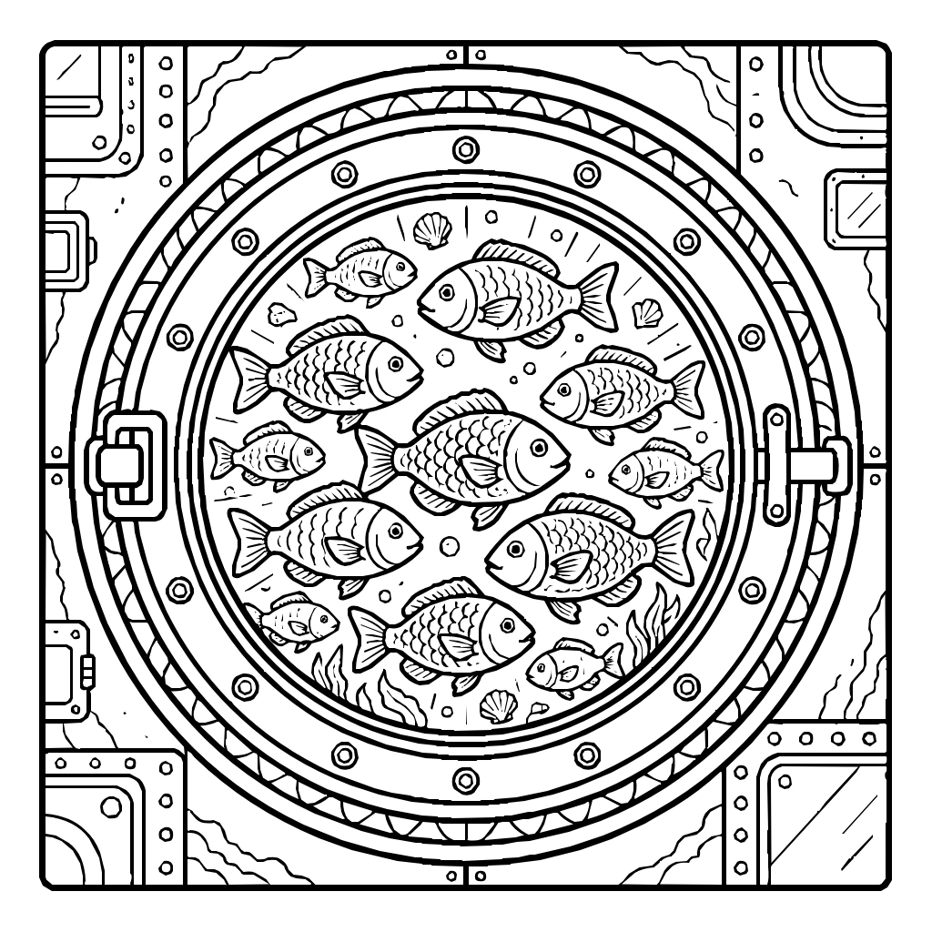 Porthole Glowing Fish Coloring Page