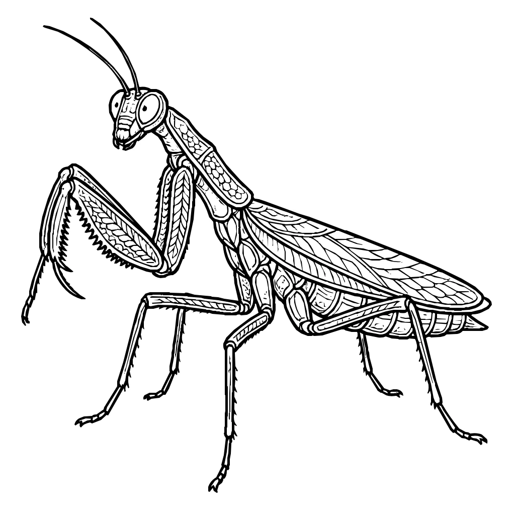 Praying Mantis In Striking Pose Coloring Page