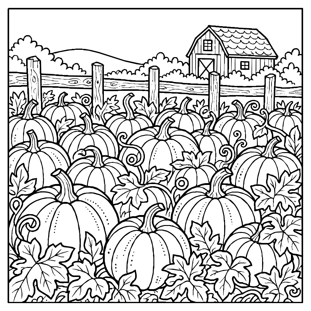 Pumpkin Patch Autumn Coloring Page