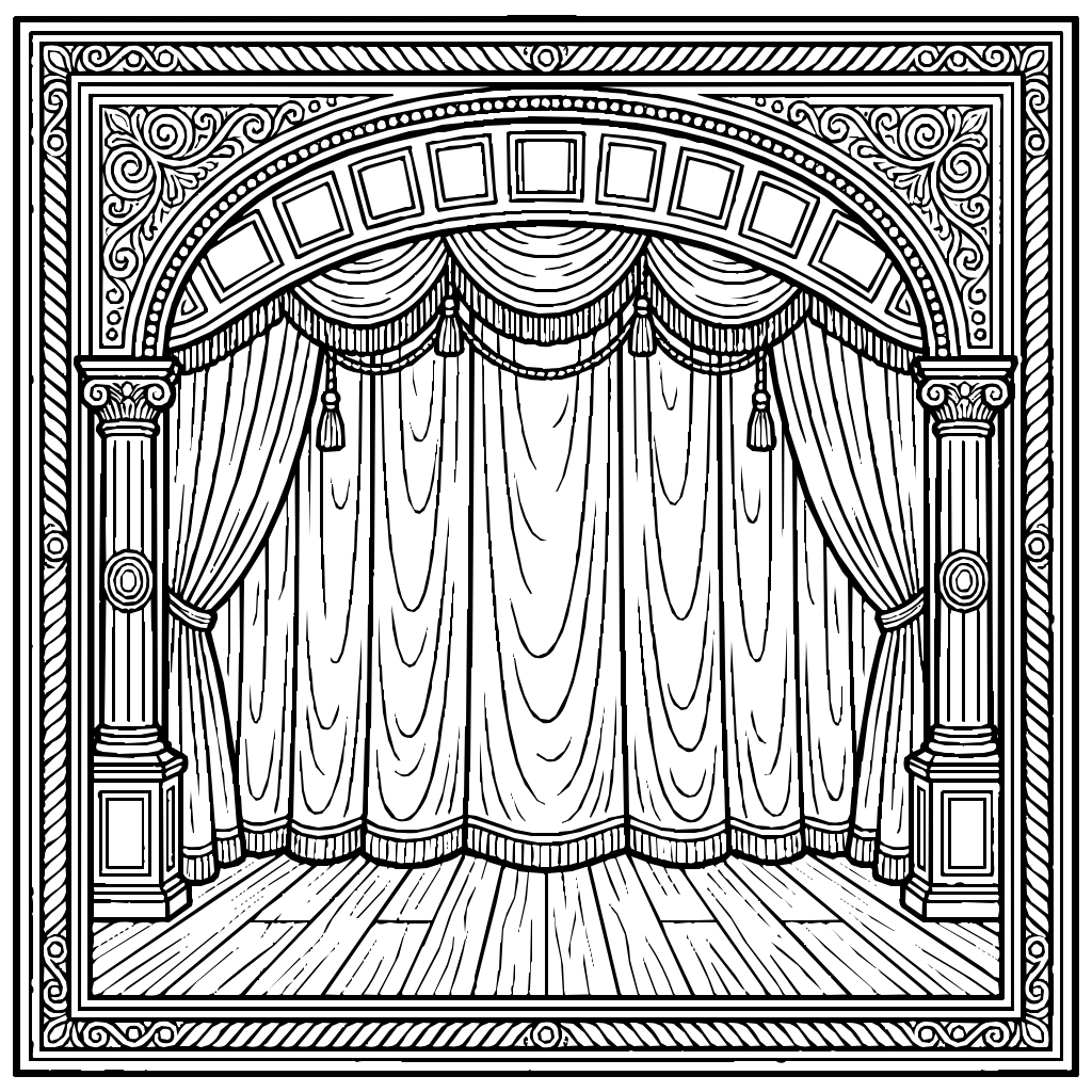 Puppettheater Stage Velvet Curtain Coloring Page