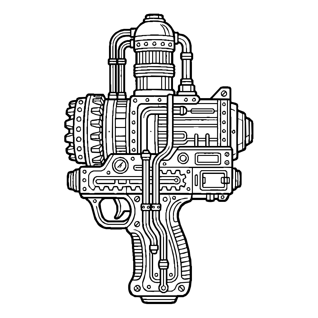 Retro Futuristic Weapon Design Steampunk Coloring Page