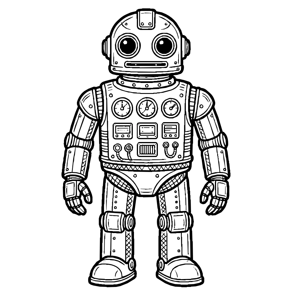 Robots Retro Chest Panel Dials Coloring Page
