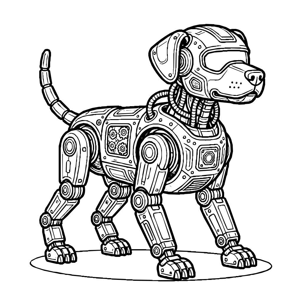 Robots Robot Dog Legs Wagging Tail Coloring Page