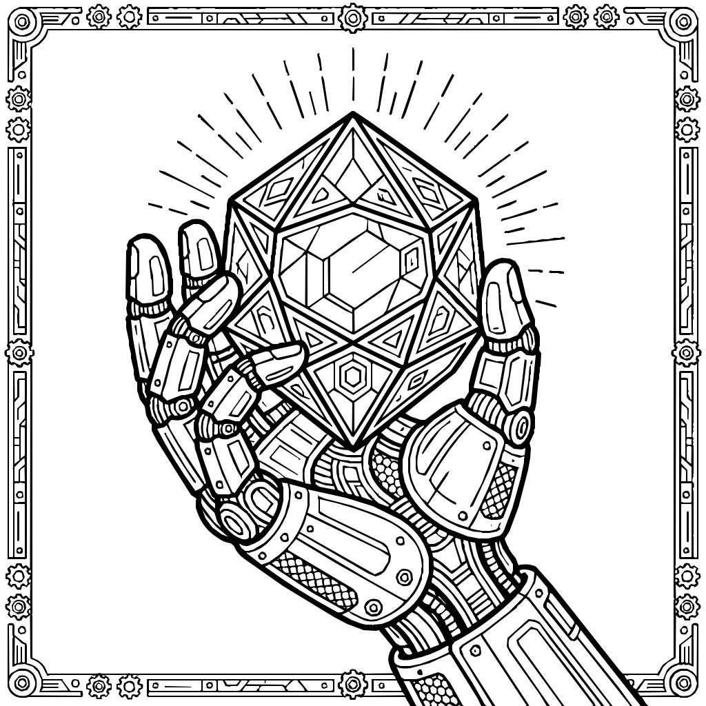 Robots Robot Hand Holding Crystal Core Coloring Page