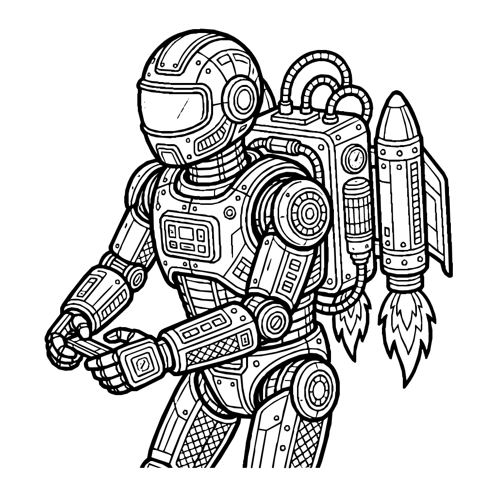 Robots Robot Jetpack Coloring Page