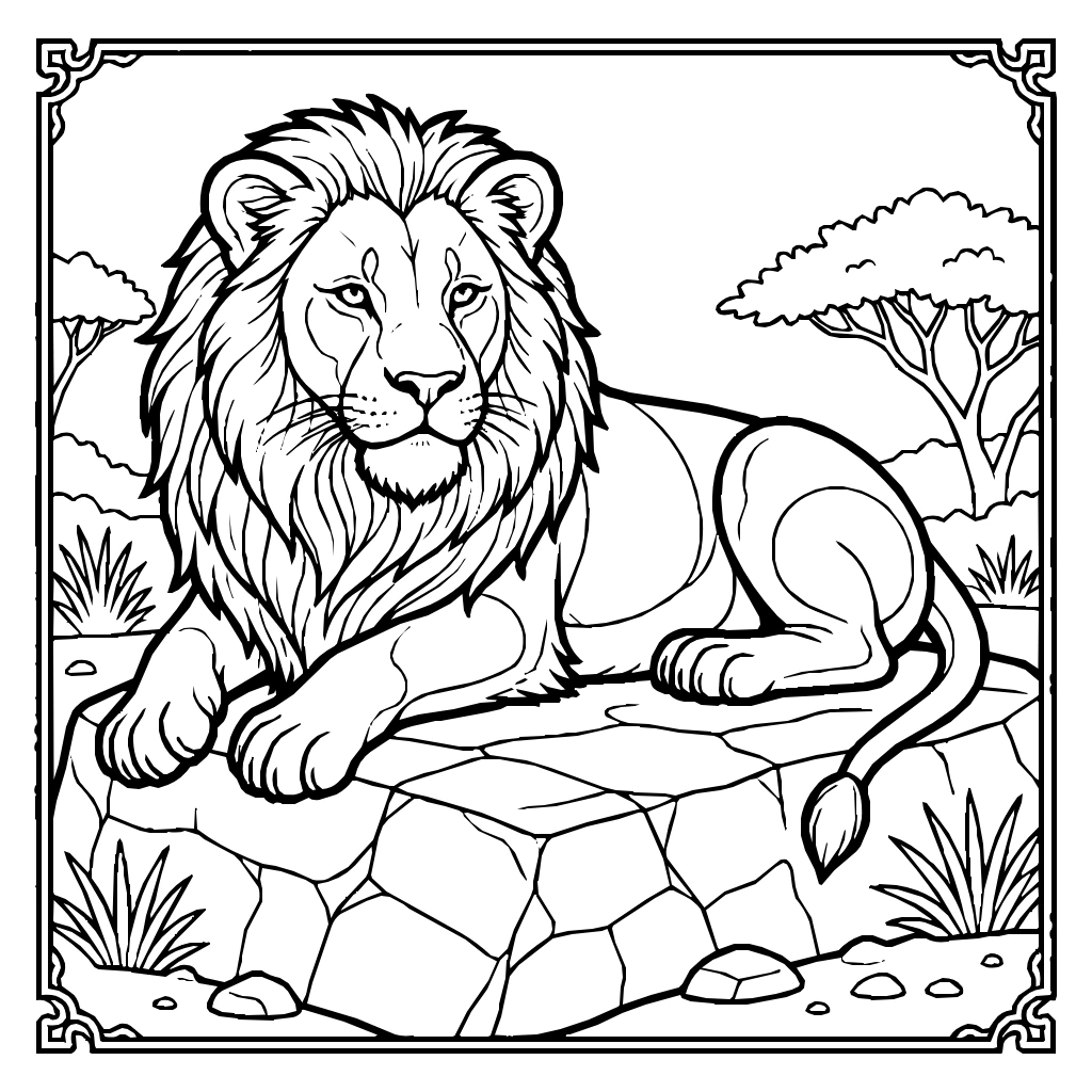 Safari Lion Rock Mane Coloring Page