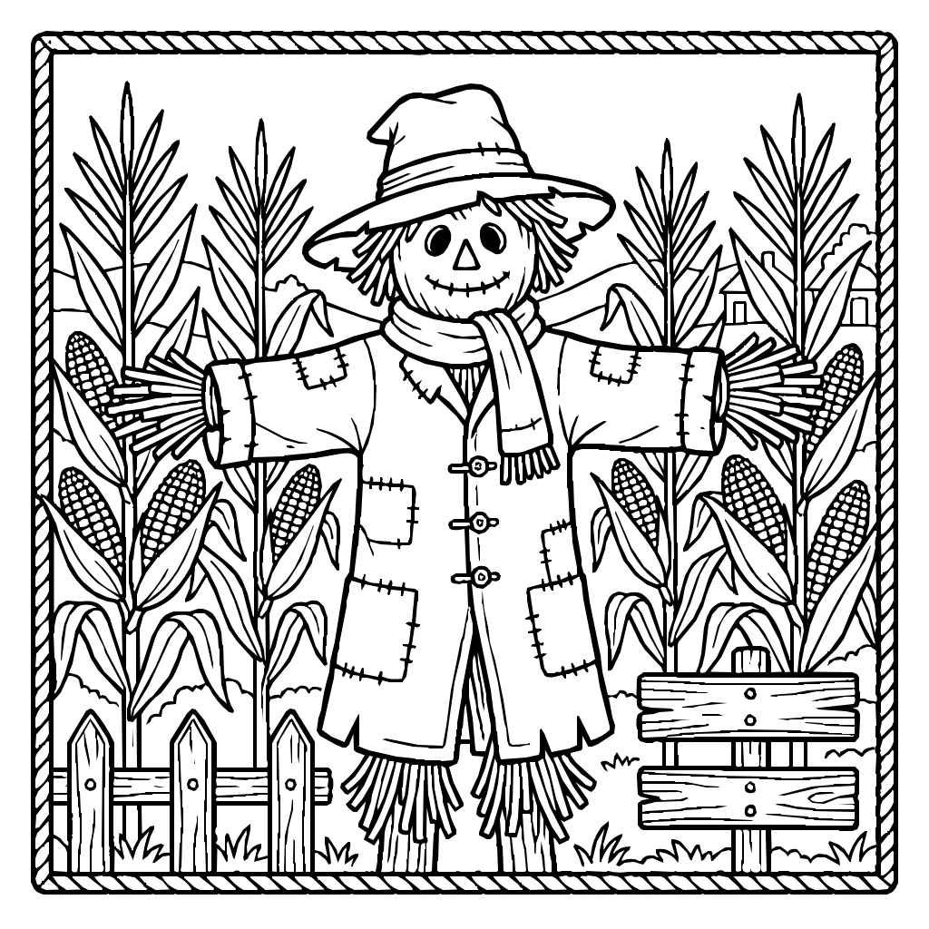 Scarecrow Corn Field Coloring Page