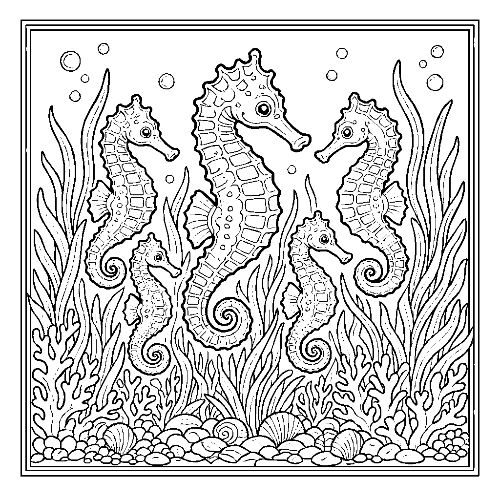 Seahorse Nursery Calm Seagrass Coloring Page
