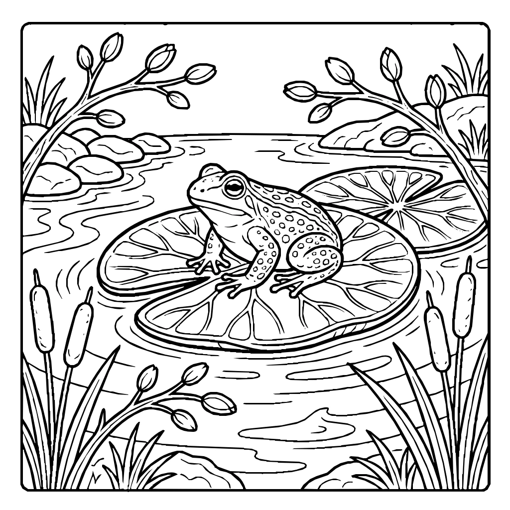 Seasons Spring Frog Lily Pad Buds Coloring Page