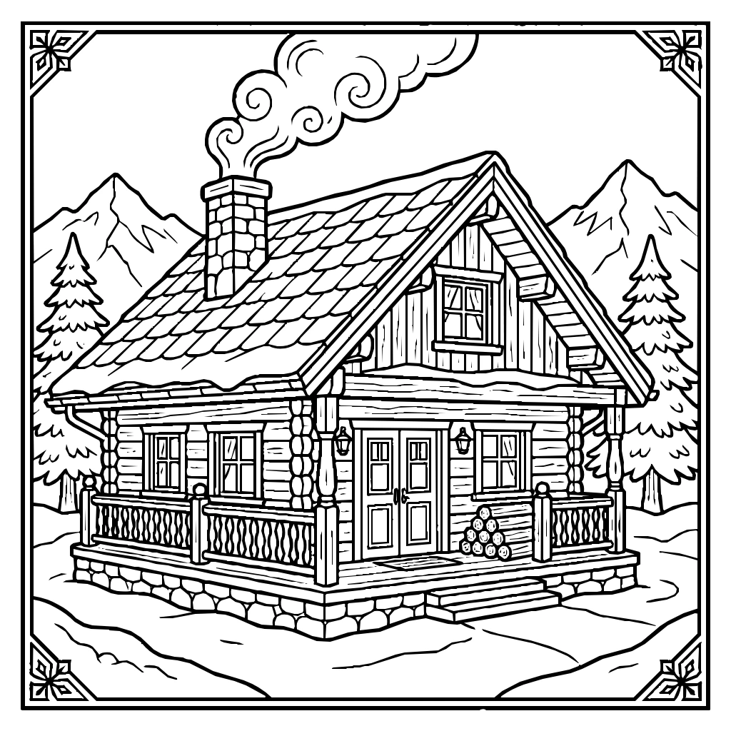 Skichalet Stone Chimney Smoke Coloring Page