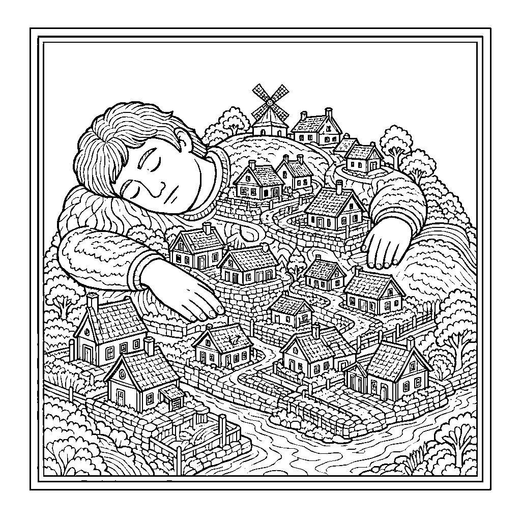 Sleeping Giant Hillside Village Coloring Page