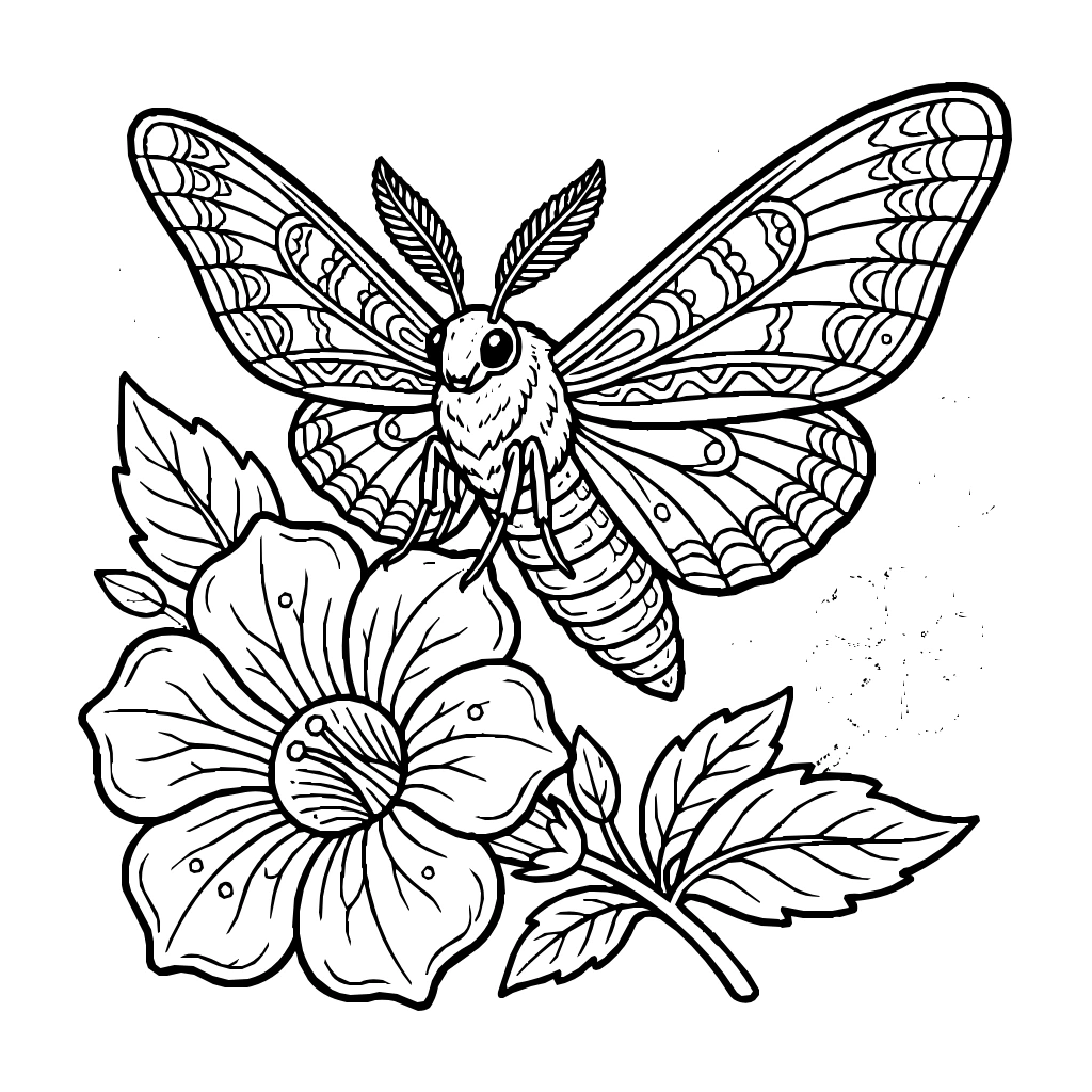 Sphinx Moth Hovering Near Flower Coloring Page