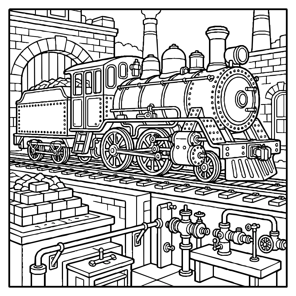Steam Locomotive Coal Power Coloring Page