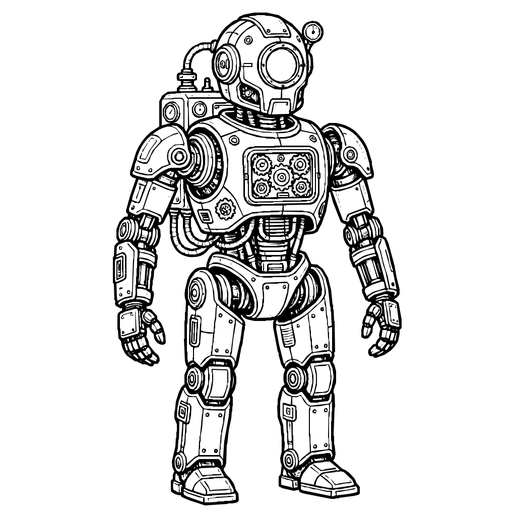 Steampunk Robot Pistons Gears Steampunk Coloring Page
