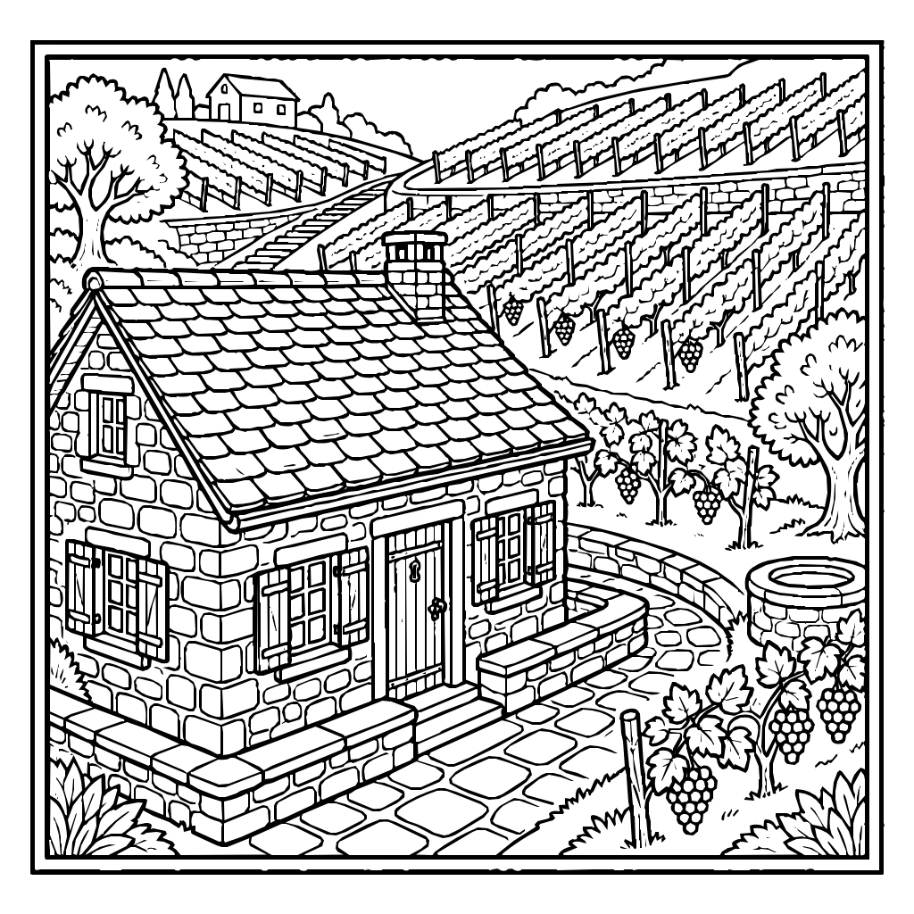 Stone Vineyard Cottage Coloring Page