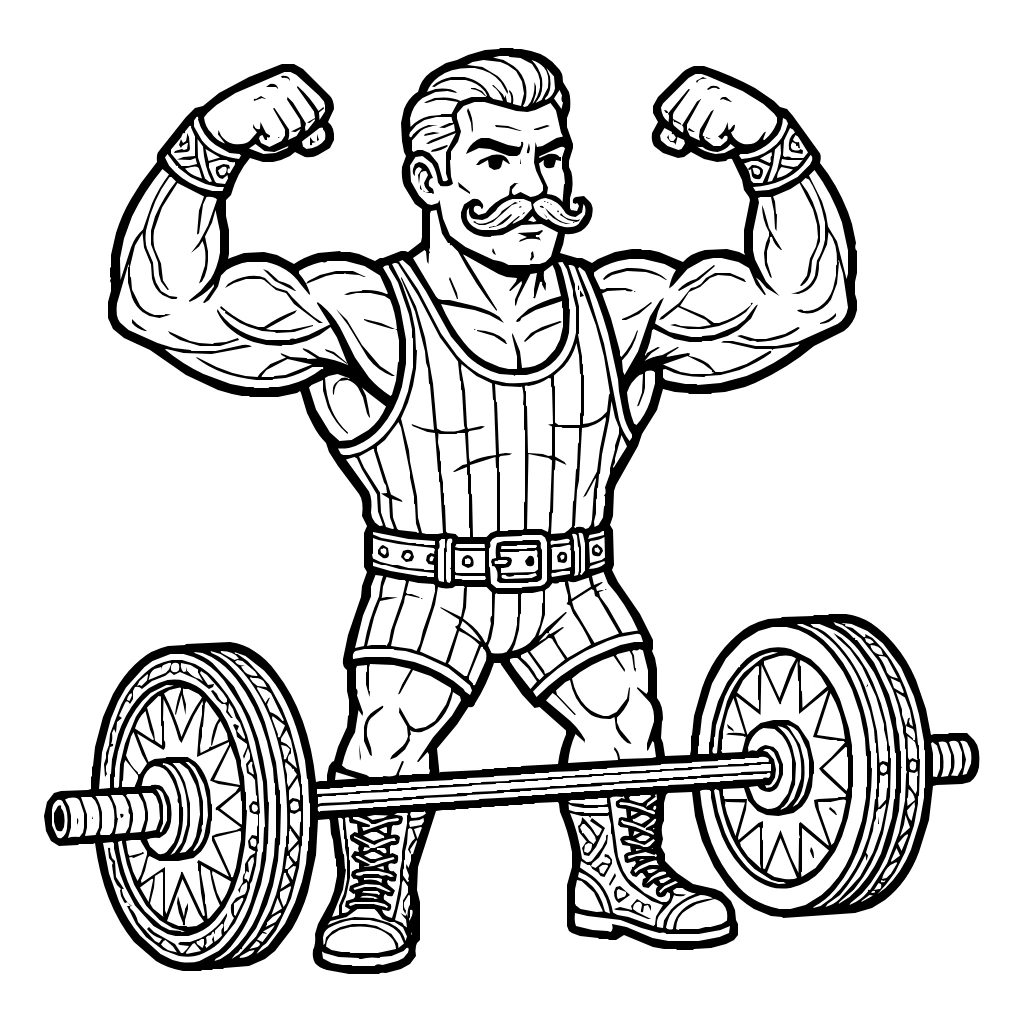 Strongman Biceps Curled Mustache Coloring Page