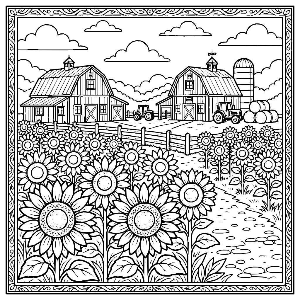 Sunflower Field Background Coloring Page