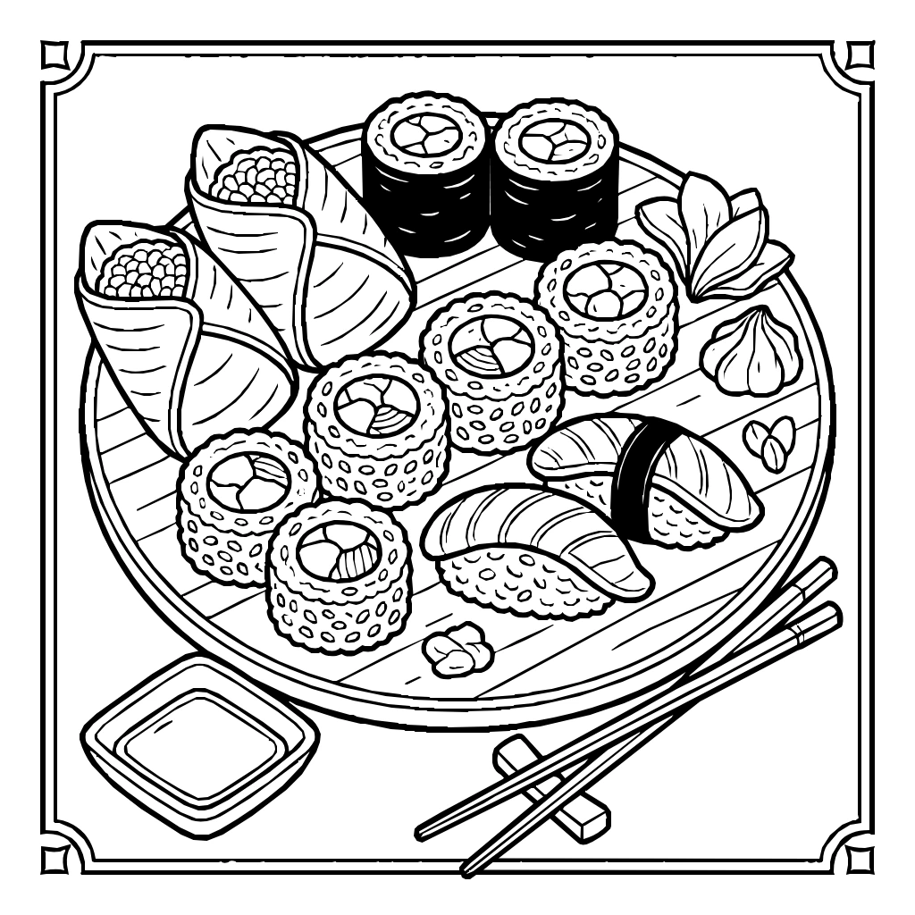 Sushi Roll Assortment Coloring Page