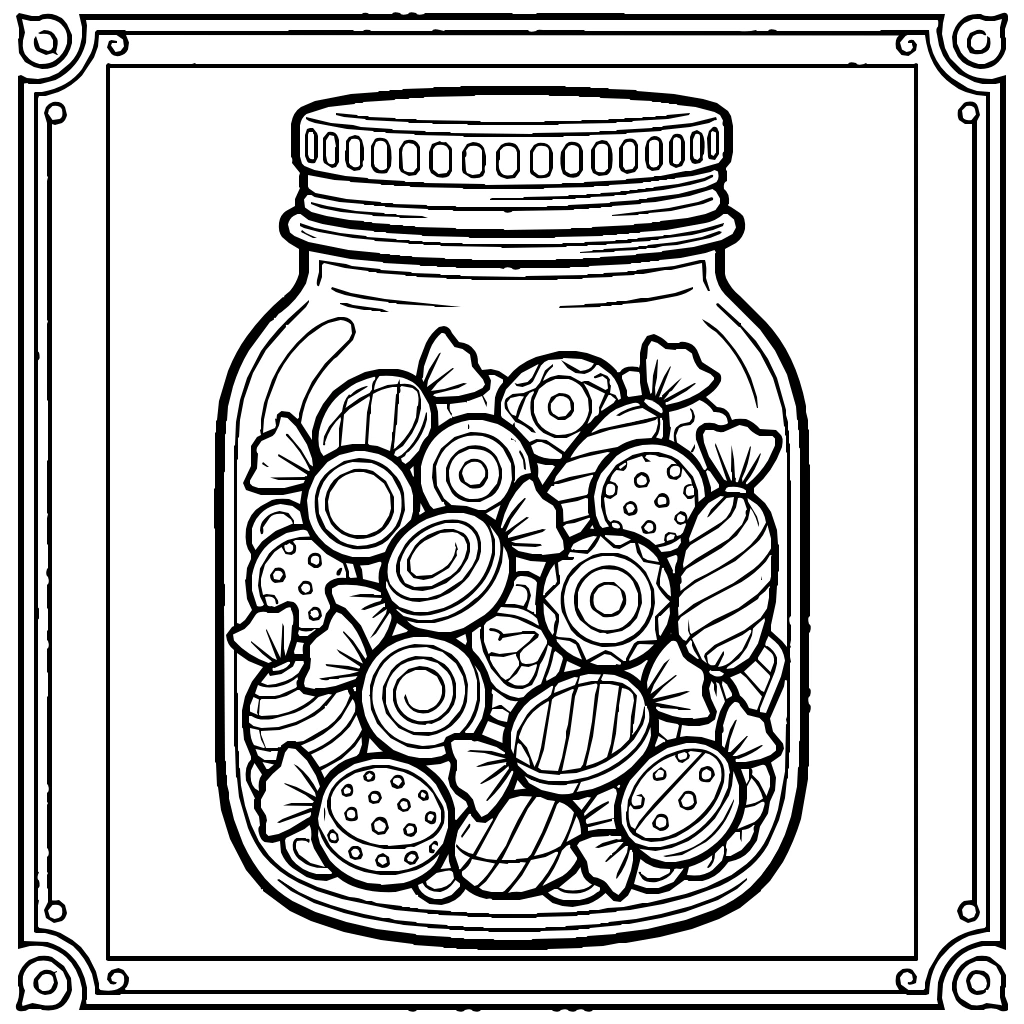 Sweets Candy Jar Hard Candies Coloring Page