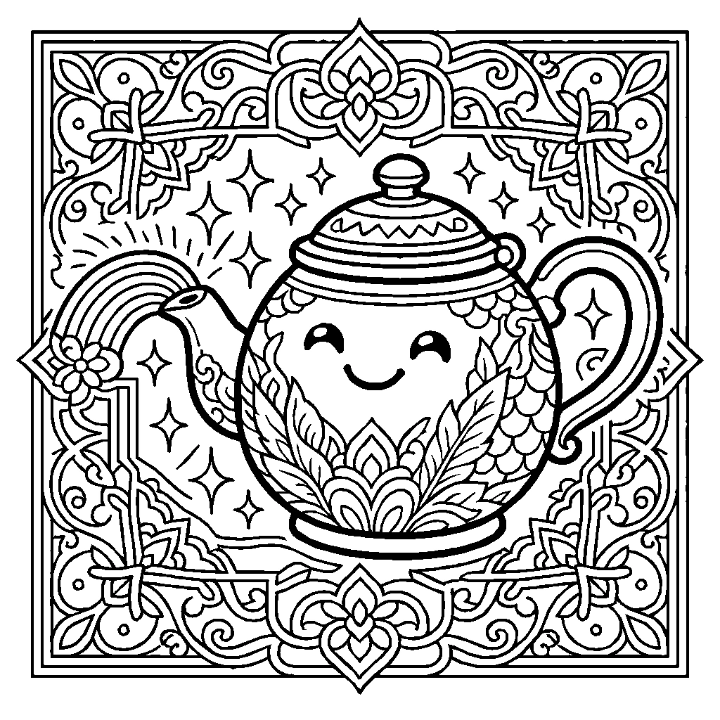 Teapot Rainbow Fantasy Coloring Page