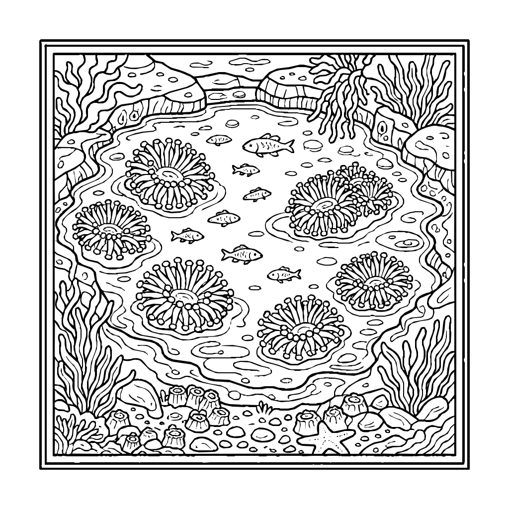 Tide Pool With Sea Anemones And Fish Coloring Page