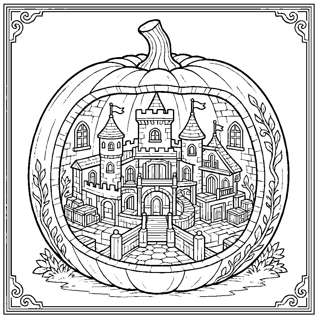 Tiny Castle Hollow Pumpkin Coloring Page